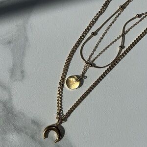 Stellar stainless steel and gold plated moon layering necklace🌙